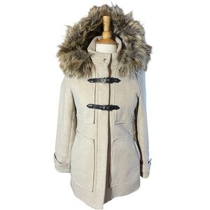 CoffeeShop Beige/Cream Toggle Coat w/attachable Faux Fur Hood Size S